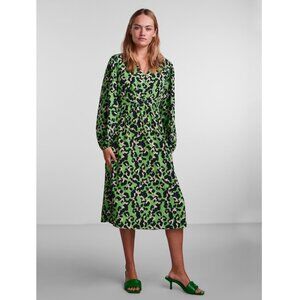 Pieces leopard print long sleeve midi dress